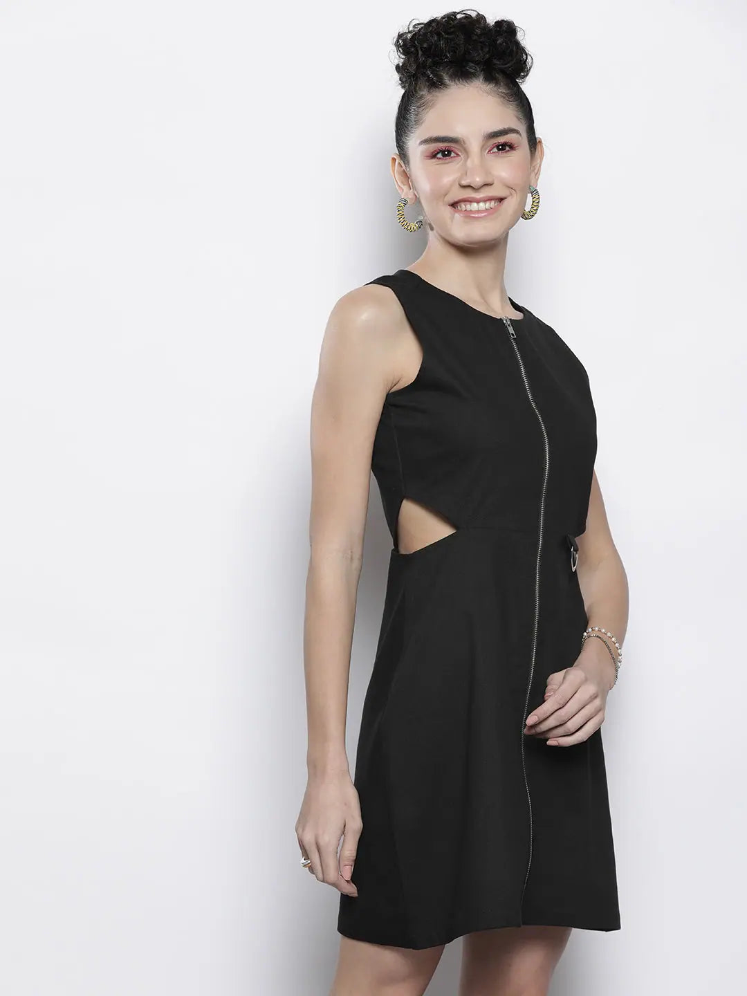 Black Twill Cut Out Dress - Women's A-Line Mini Dress