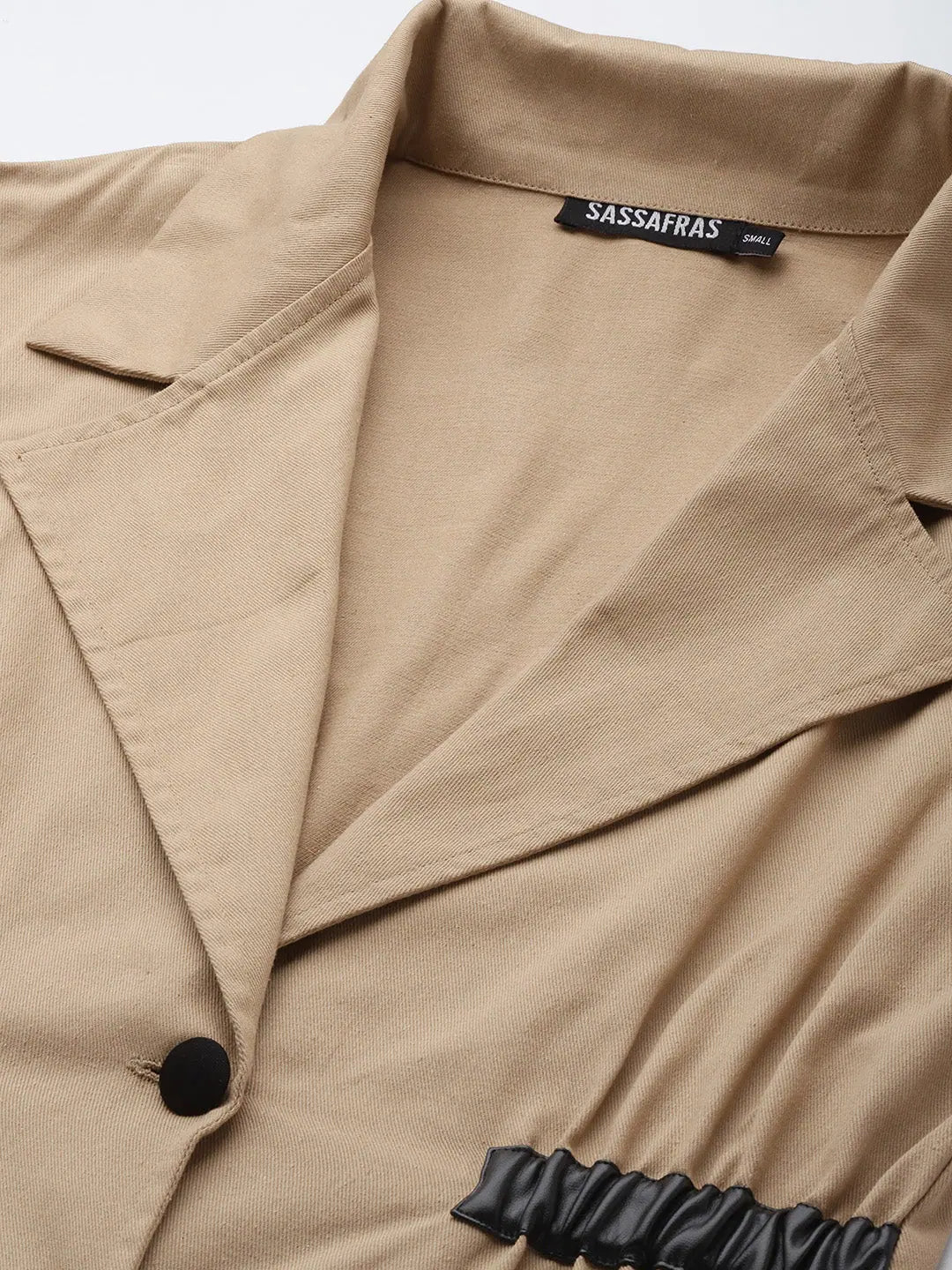 Khaki Twill Blazer Dress - Women's Button Front A-Line Dress