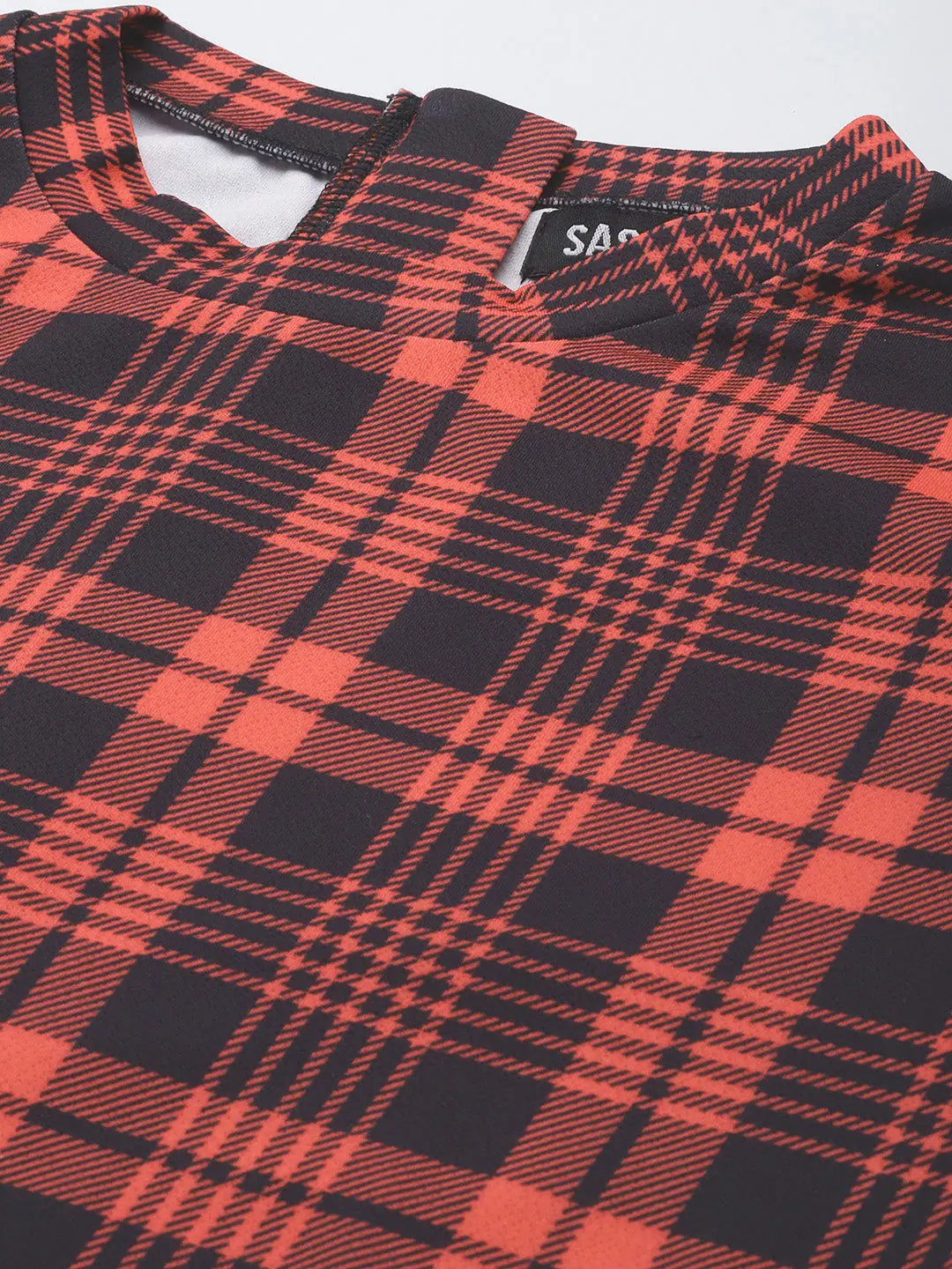 Red Check Bodycon Dress | Women's High Neck Knit Dress