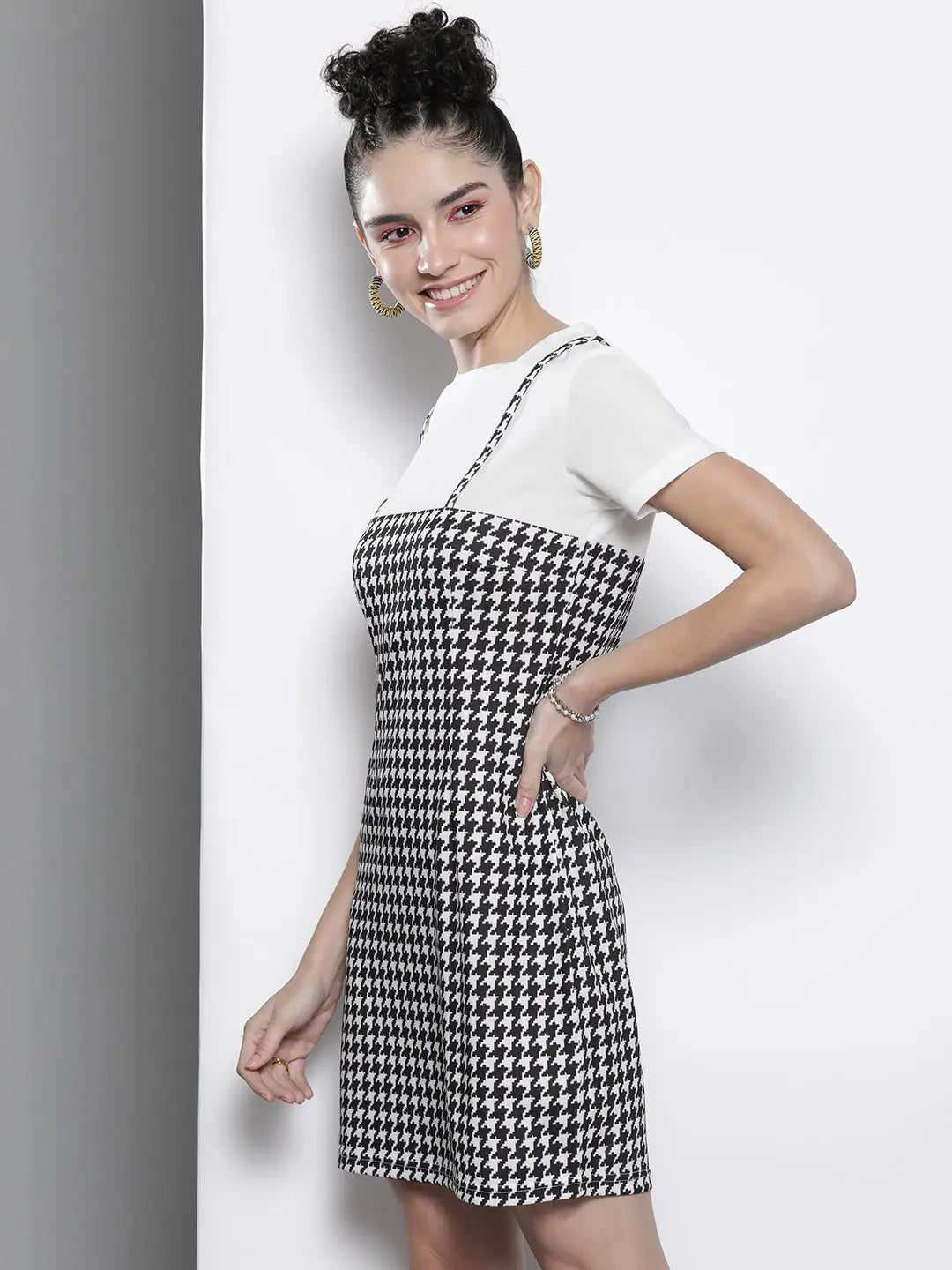 Geo Knit Dungaree Dress | Women's Lehenga Look