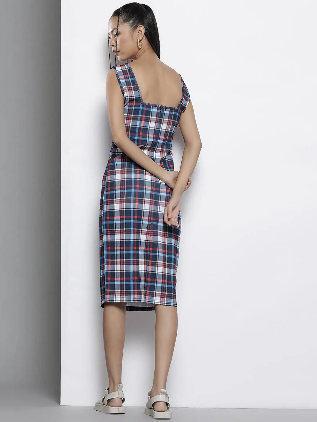 Blue Check Bodycon Dress | Women's Polyester Knit Dress