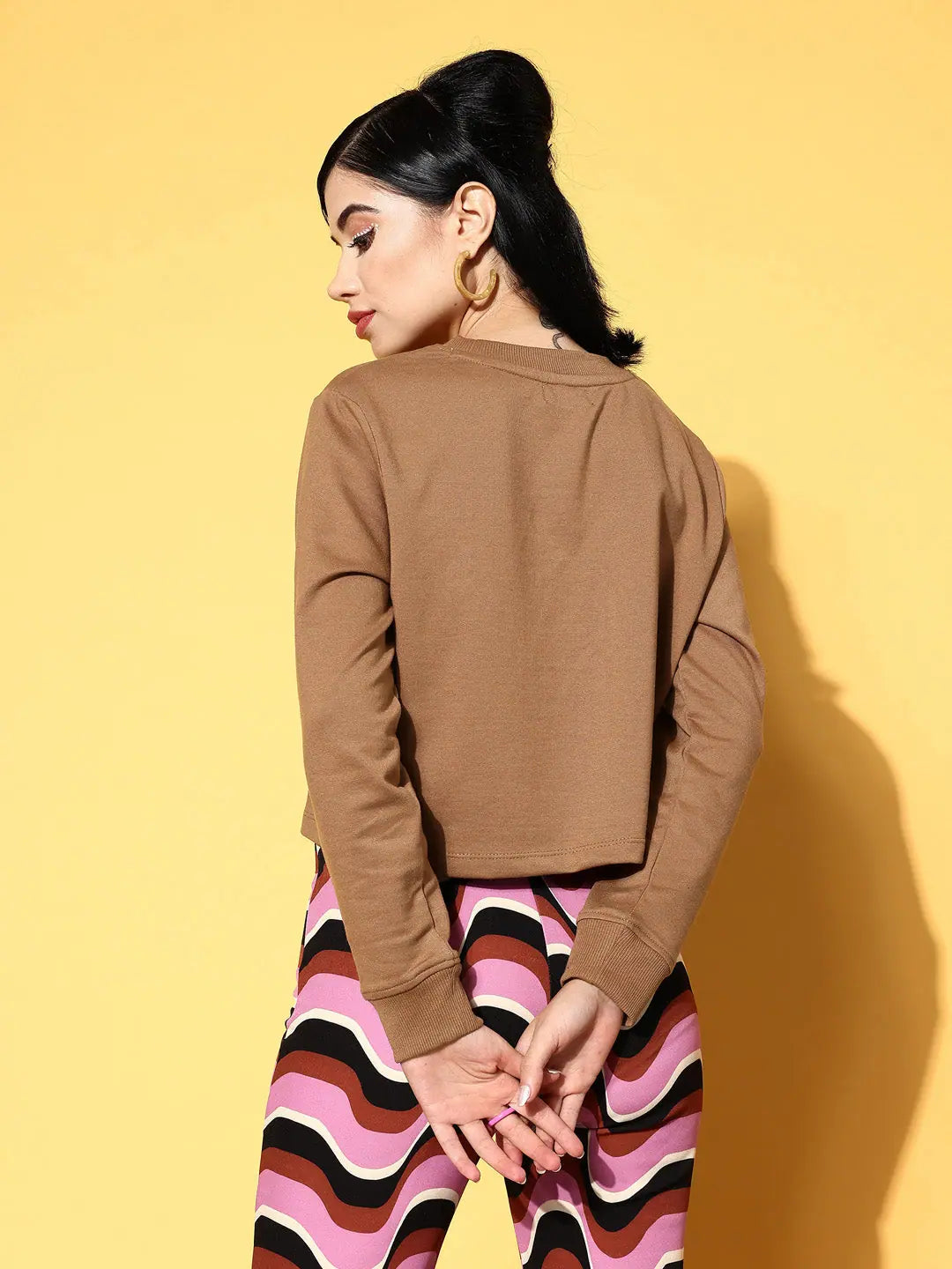 Line Art Crop Sweatshirt - Ethnic Lehenga Style Top