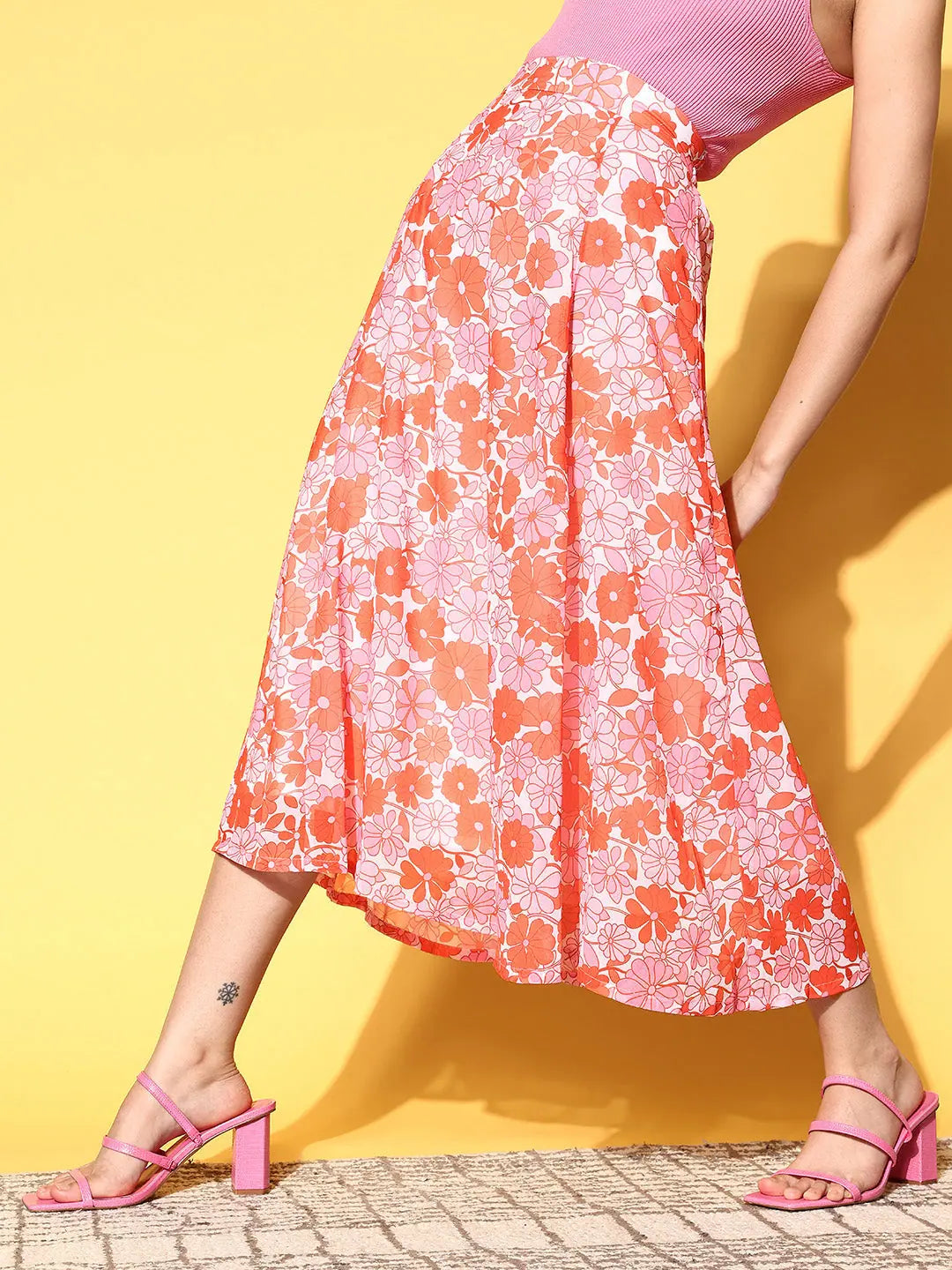 Floral Flared Midi Skirt - Women's Western Outfits Online