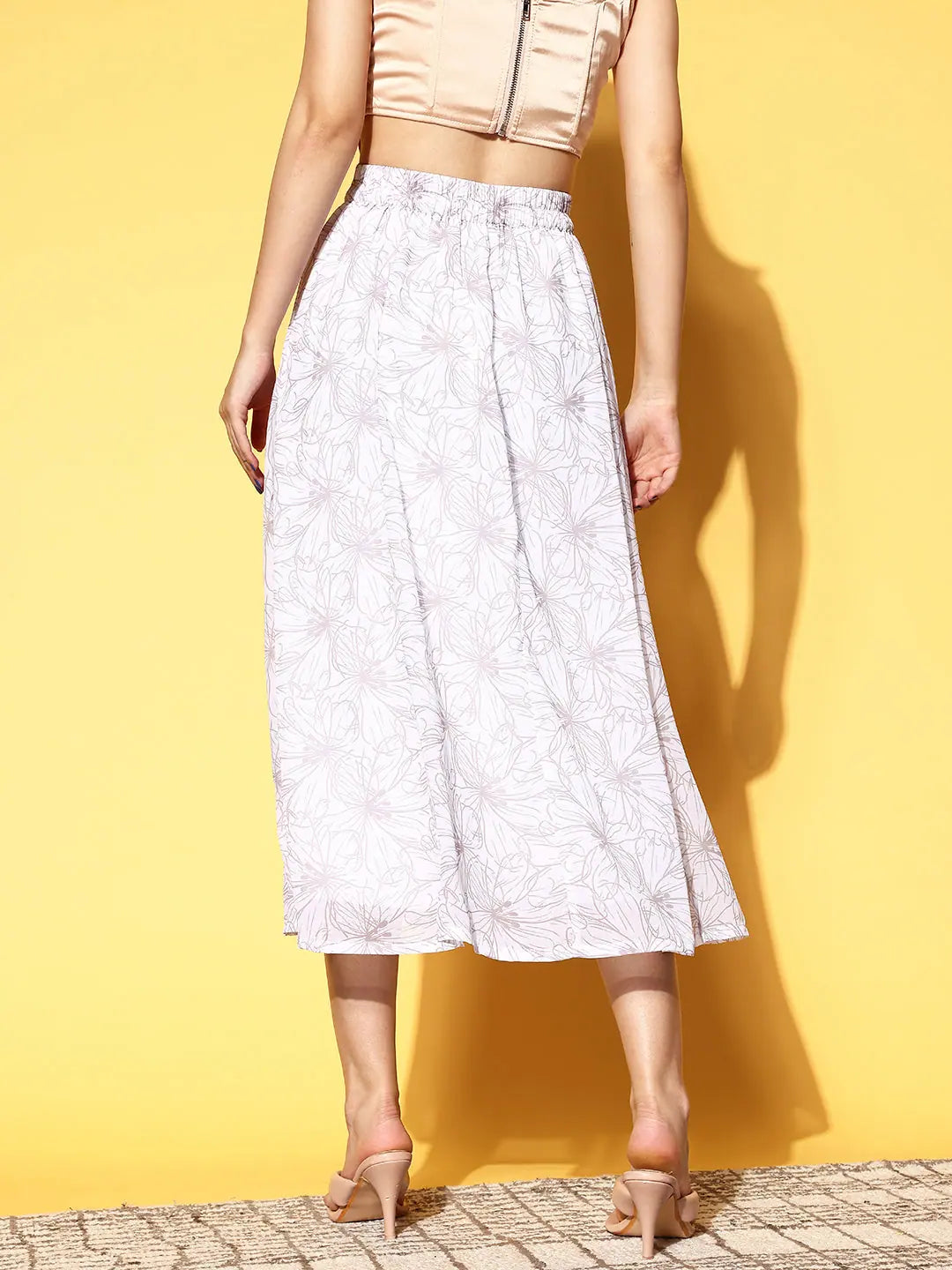 Floral Midi Skirt - Women's Western Wear Outfit