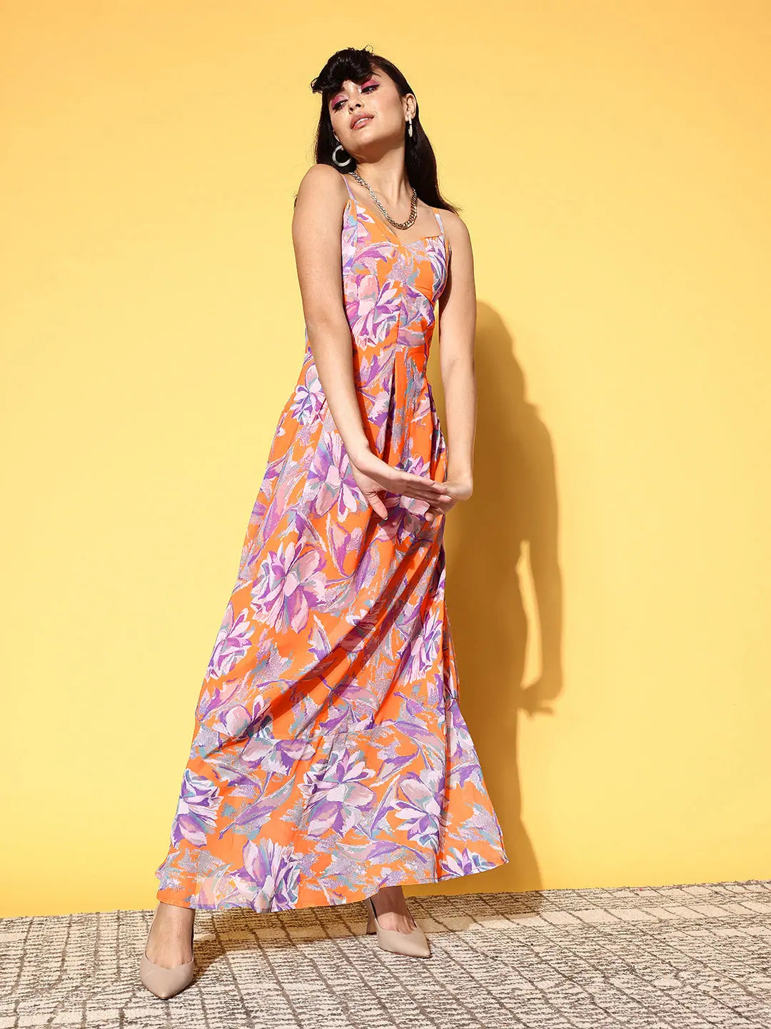 Floral Strappy Maxi Dress | Women's Designer Lehenga Style