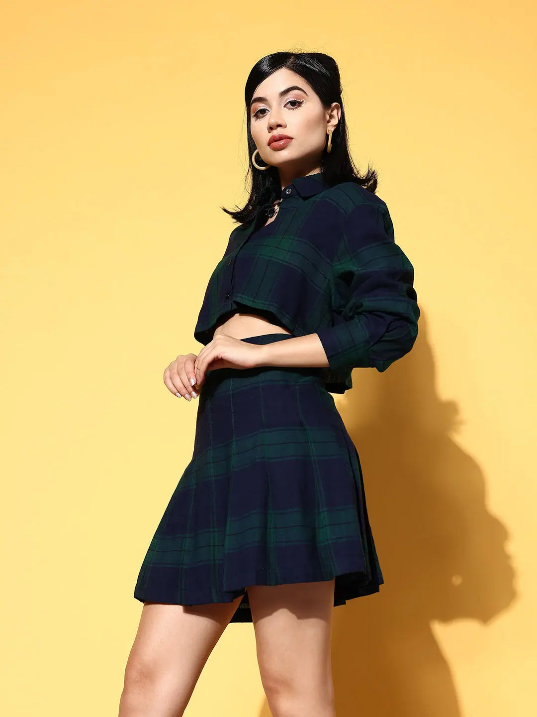 Navy Check Crop Shirt & Mini Skirt - Party Wear Lehenga