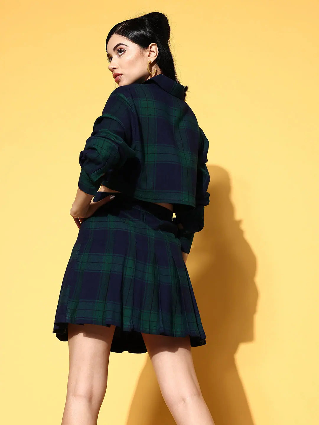 Navy Check Crop Shirt & Mini Skirt - Party Wear Lehenga