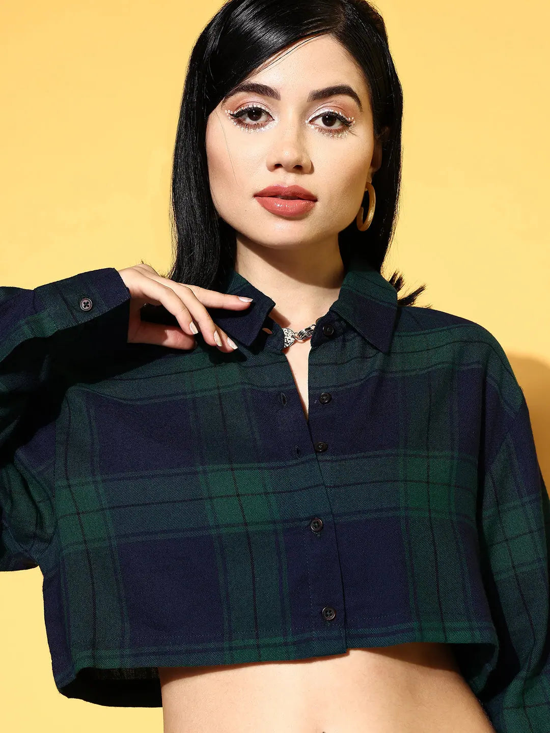 Navy Check Crop Shirt & Mini Skirt - Party Wear Lehenga