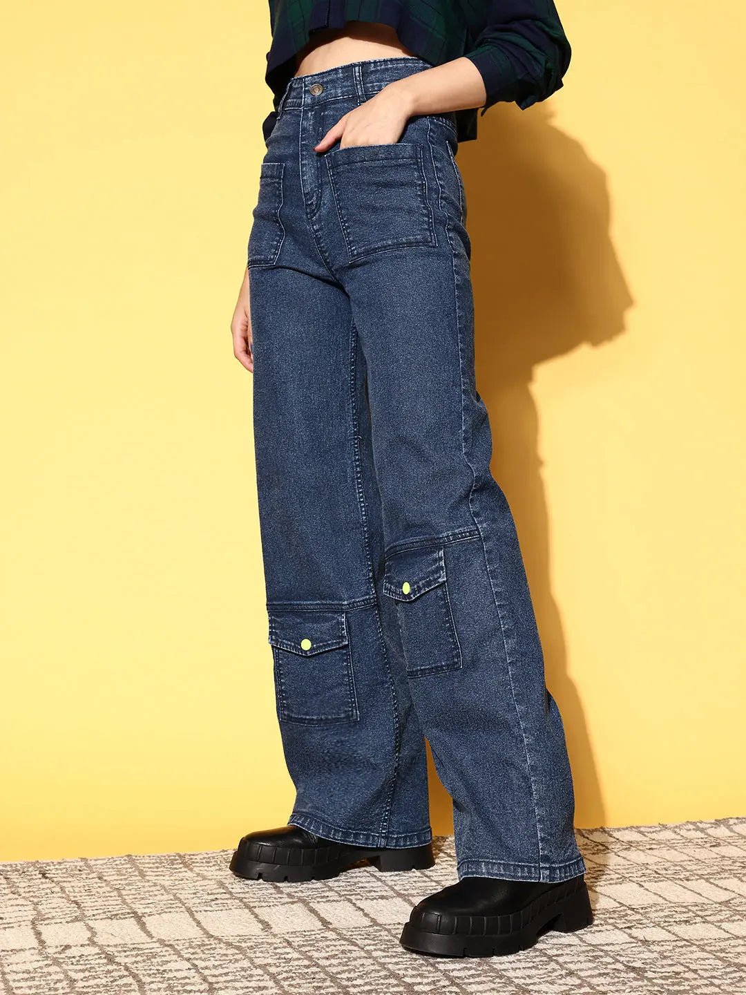 Blue Multi Pocket Stretch Straight Jeans | Women's Western Wear