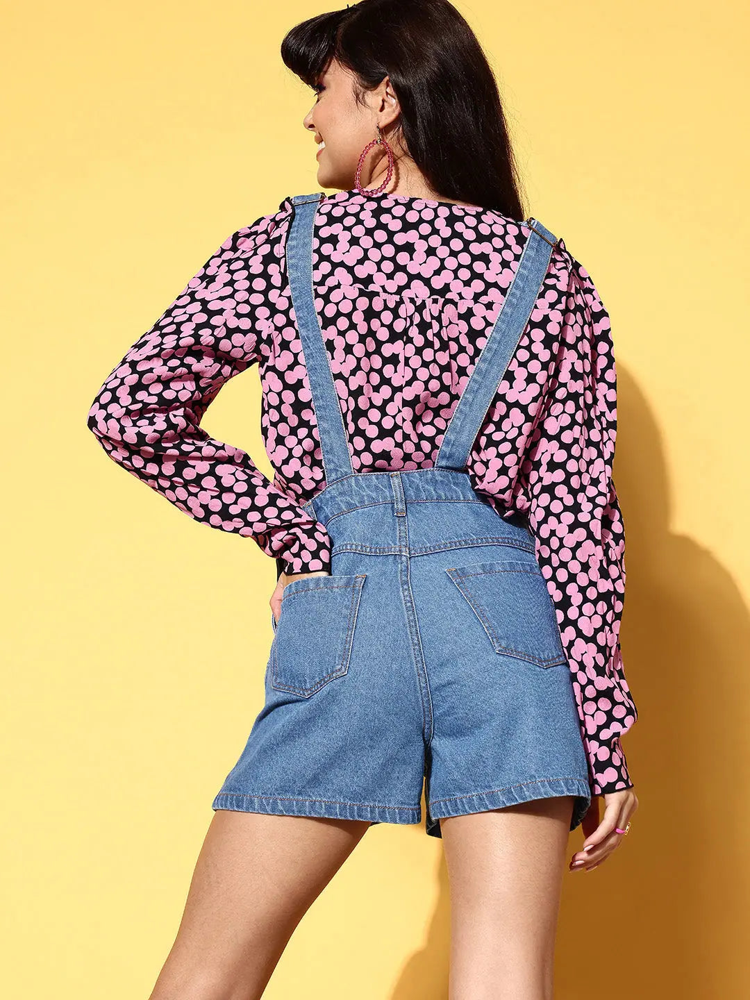 Women's Blue Denim Jumpsuit | Side Buttoned Short Dungaree