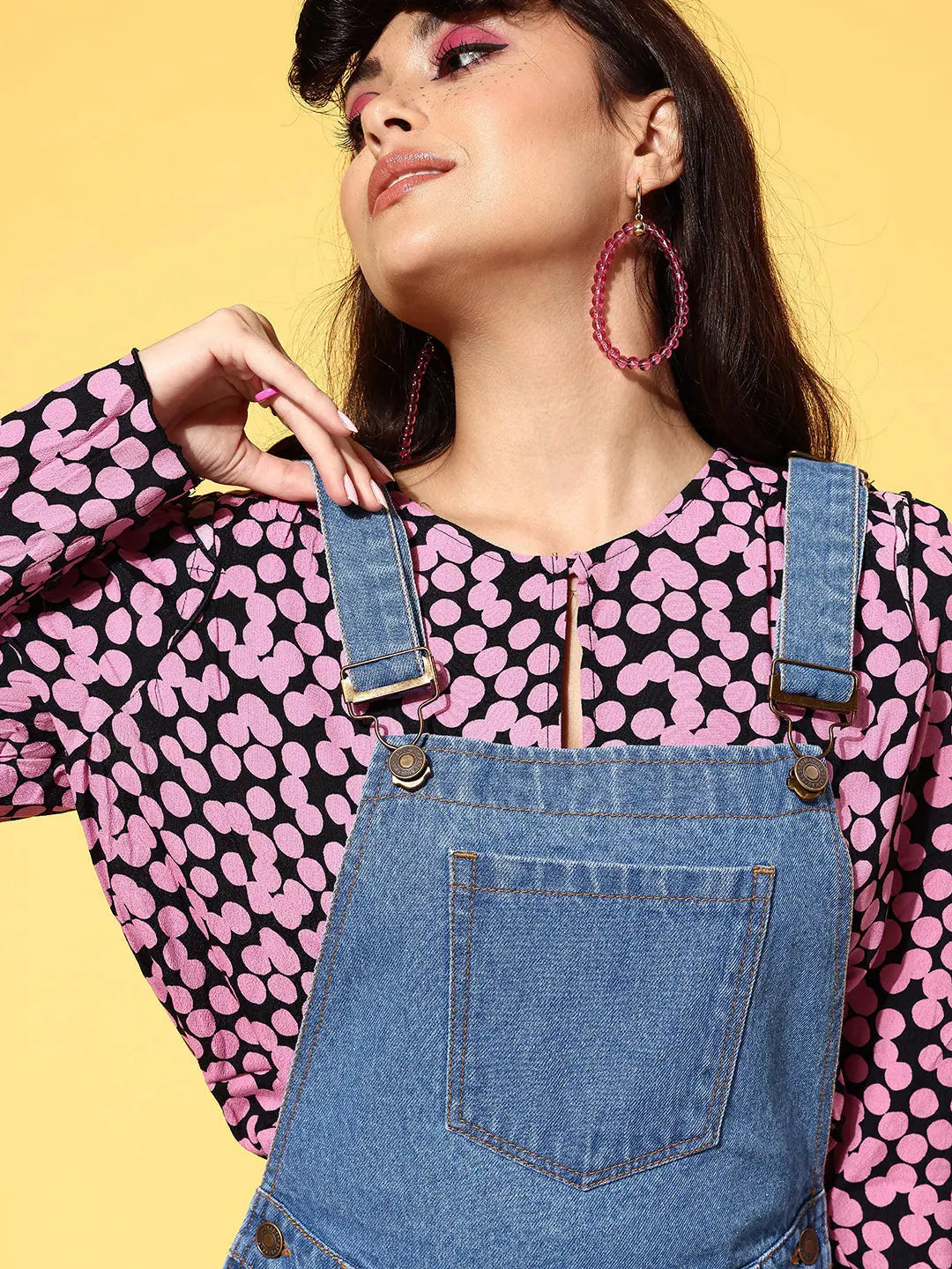 Women's Blue Denim Jumpsuit | Side Buttoned Short Dungaree