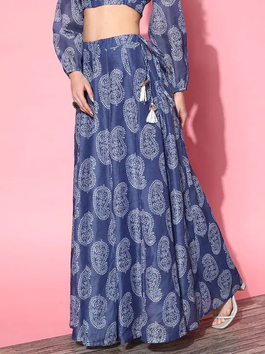 Blue Paisley Chanderi Anarkali Skirt | Ethnic Skirts for Women