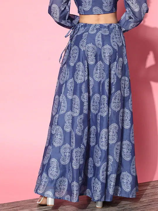 Blue Paisley Chanderi Anarkali Skirt | Ethnic Skirts for Women