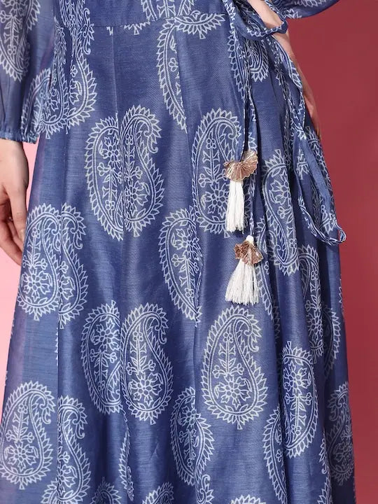 Blue Paisley Chanderi Anarkali Skirt | Ethnic Skirts for Women