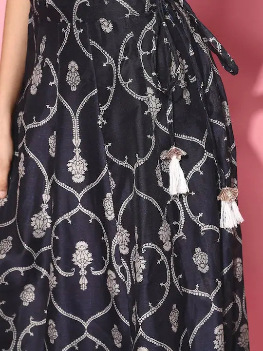 Blue Chanderi Mughal Skirt - Printed Ethnic Skirts for Women