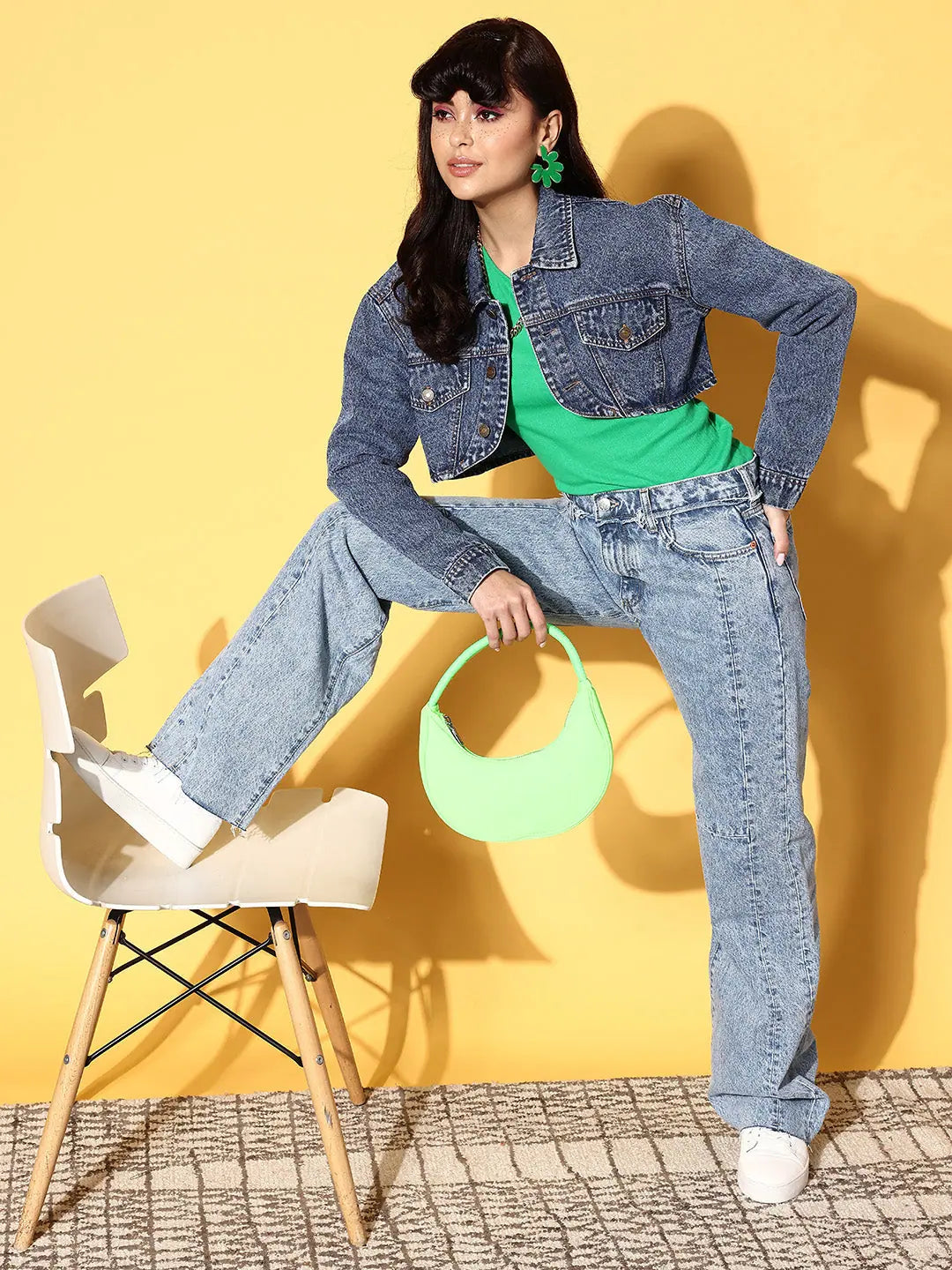 Blue Denim Women's Jackets - Collared Neck Fashion Jacket