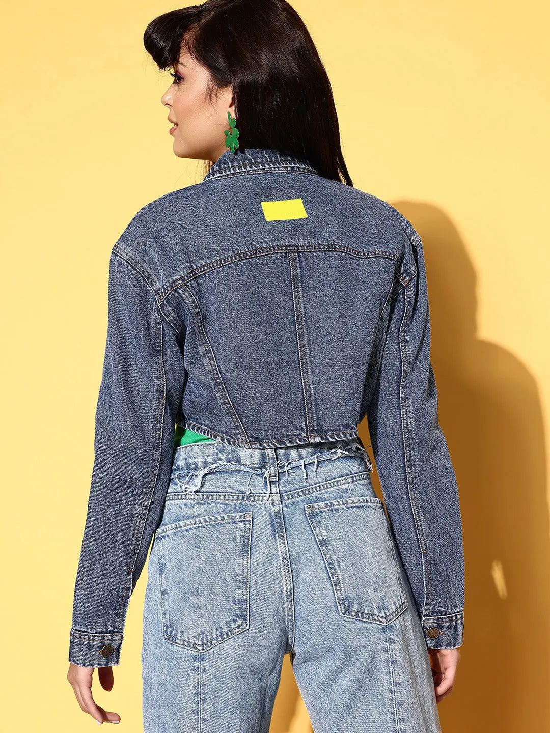 Blue Denim Women's Jackets - Collared Neck Fashion Jacket