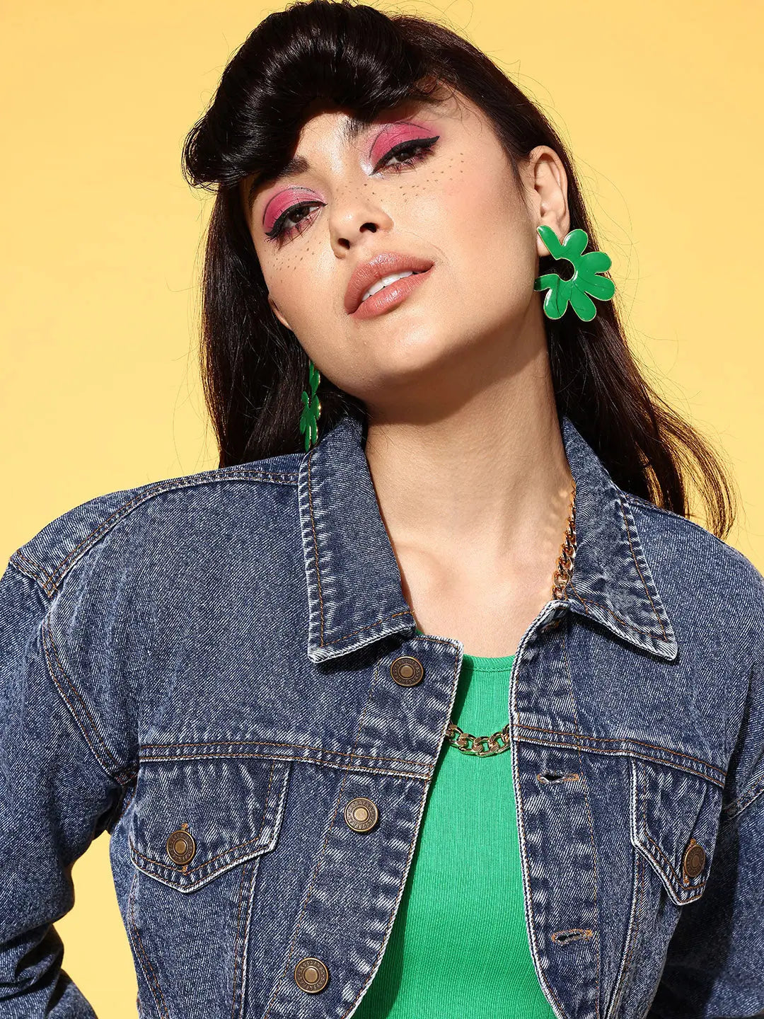 Blue Denim Women's Jackets - Collared Neck Fashion Jacket