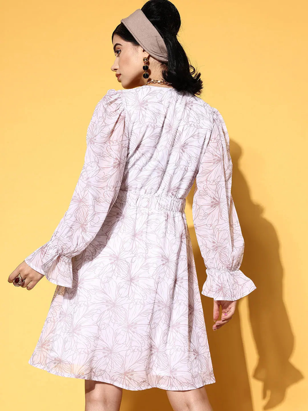 White Floral Button Front Dress | Women's Printed Polyester