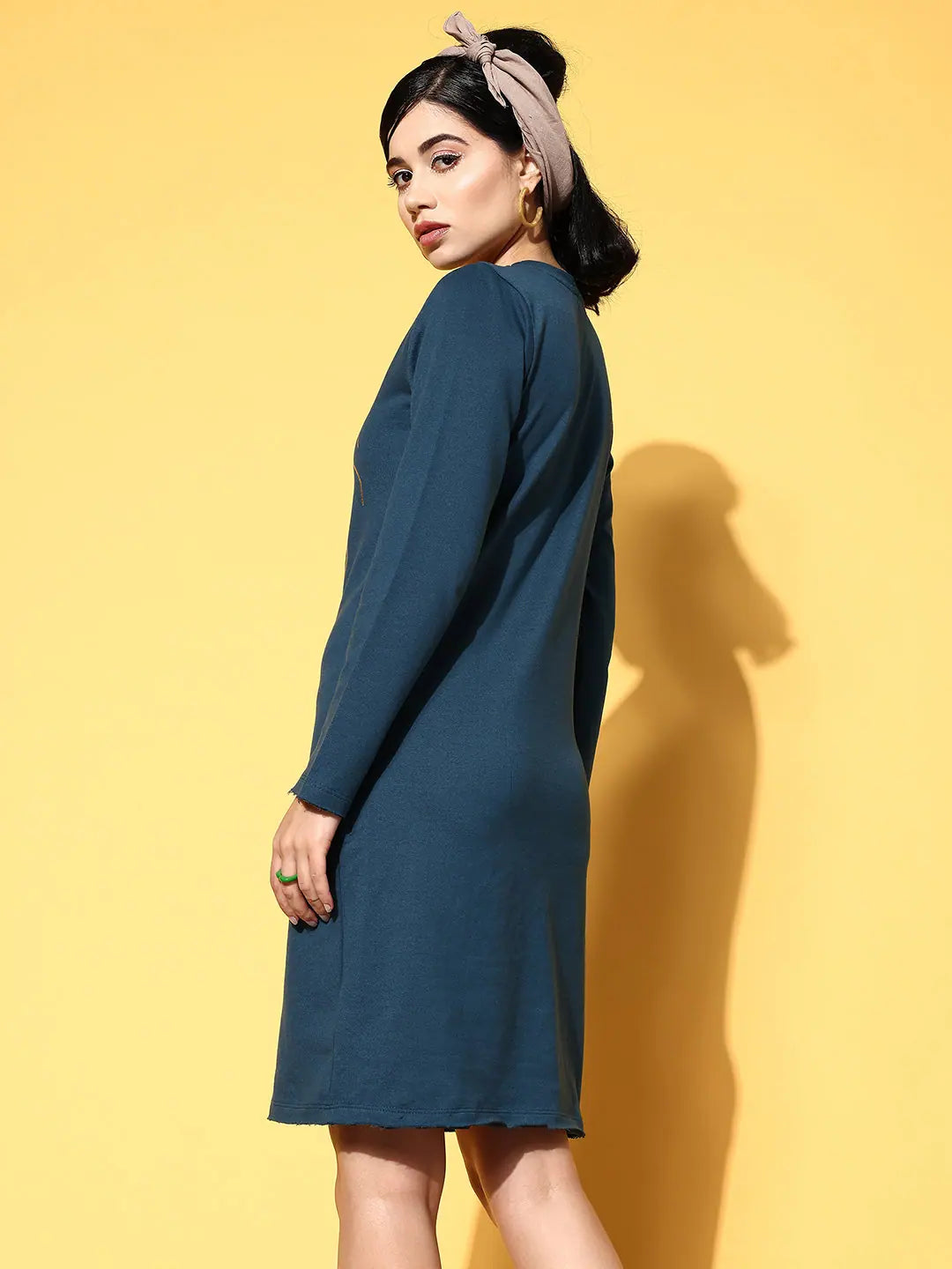Teal Line Art Terry Sweat Dress | Women's Casual Style