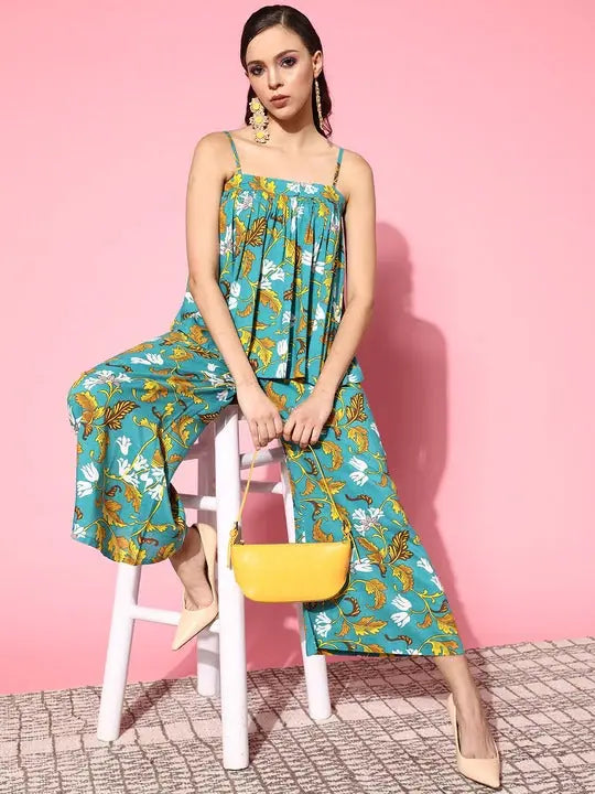 Turquoise Floral Starppy Top - Festive Lehenga Style Option