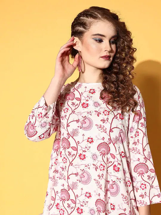 Pink Floral Women's Kurta Set | Indian Kurta Sets