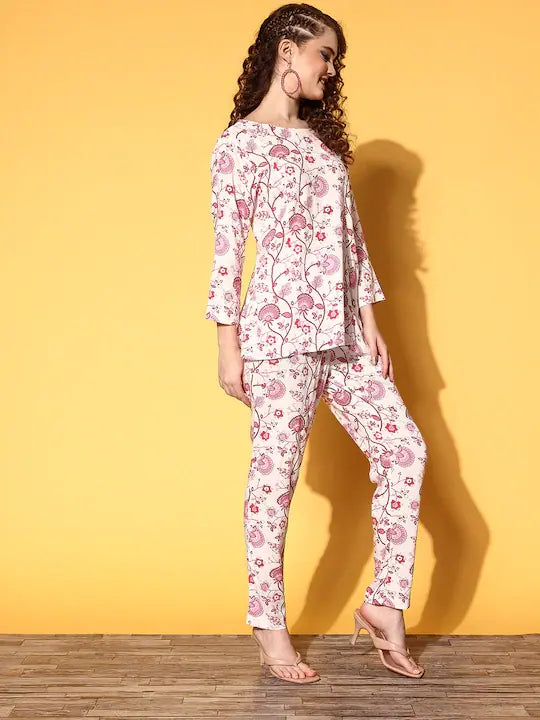 Pink Floral Women's Kurta Set | Indian Kurta Sets