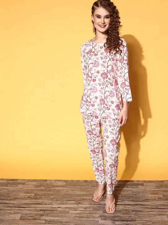 Pink Floral Women's Kurta Set | Indian Kurta Sets