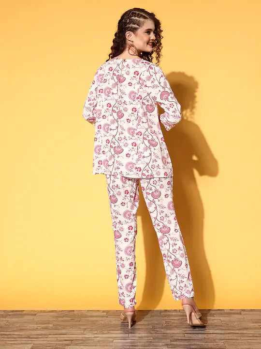 Pink Floral Women's Kurta Set | Indian Kurta Sets