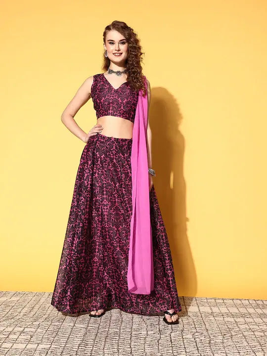 Pink Floral Lehenga Choli Set - Women's Designer Lehenga