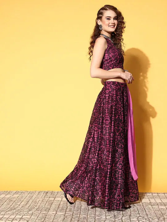 Pink Floral Lehenga Choli Set - Women's Designer Lehenga