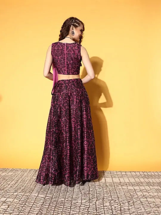Pink Floral Lehenga Choli Set - Women's Designer Lehenga