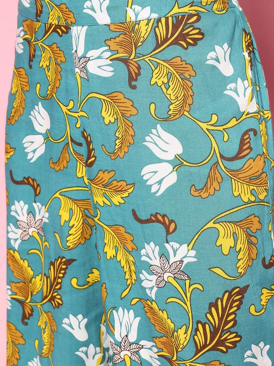 Turquoise Floral Ankle Palazzo Pants | Women's Palazzo Trousers
