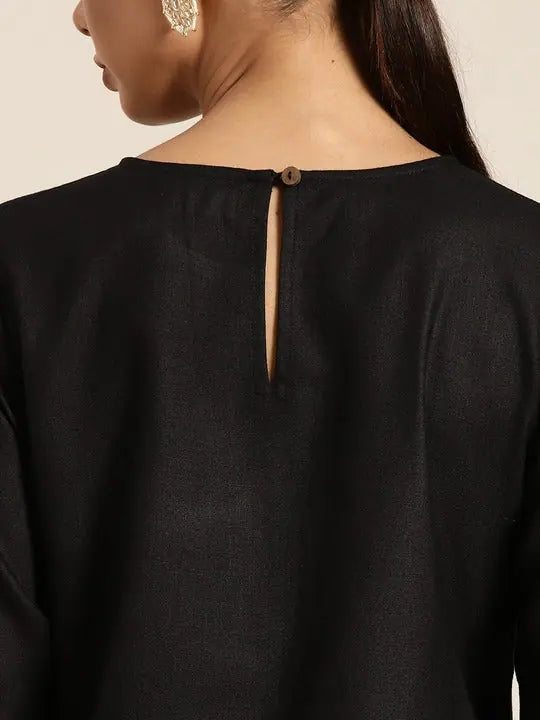 Black Elephant Print Indian Kurta - Stylish Tunic Tops