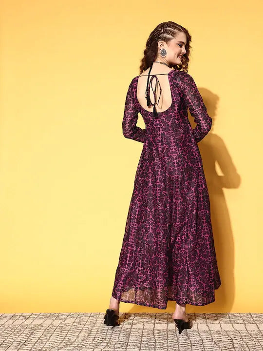 Pink Chanderi Floral Anarkali Dress - Anarkali Gown for Women