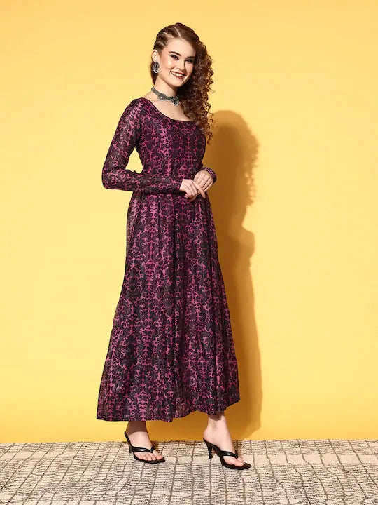 Pink Chanderi Floral Anarkali Dress - Anarkali Gown for Women
