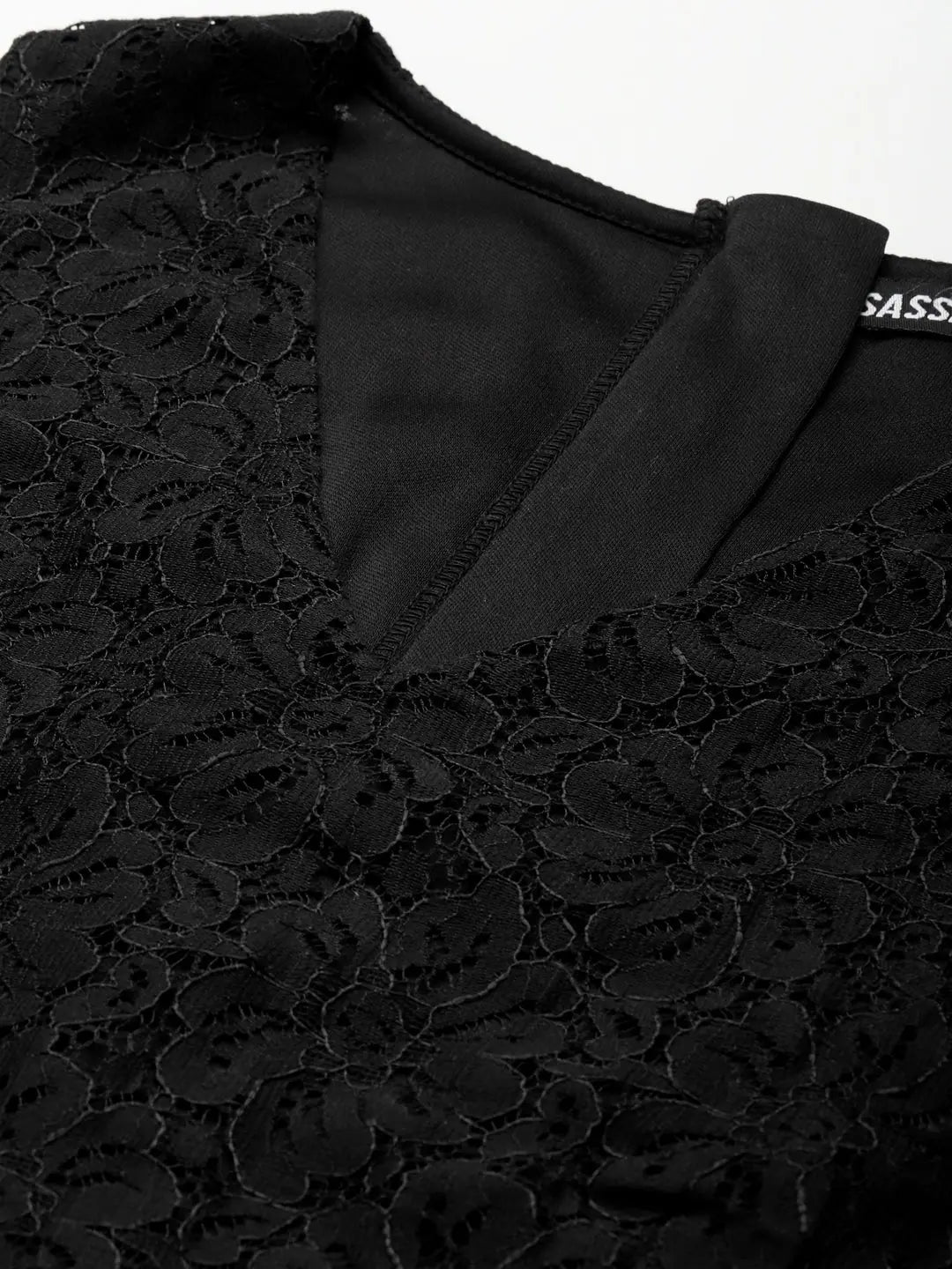 Women's Black Cotton Jumpsuit: Lace Peplum Detail