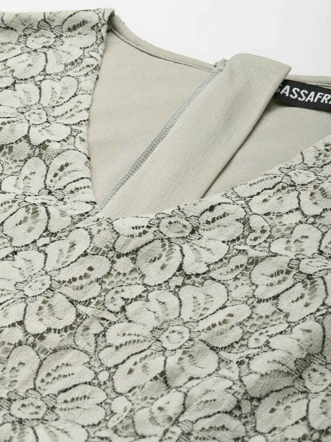 Women's Beige Jumpsuit: Solid Cotton Lace Peplum Detail