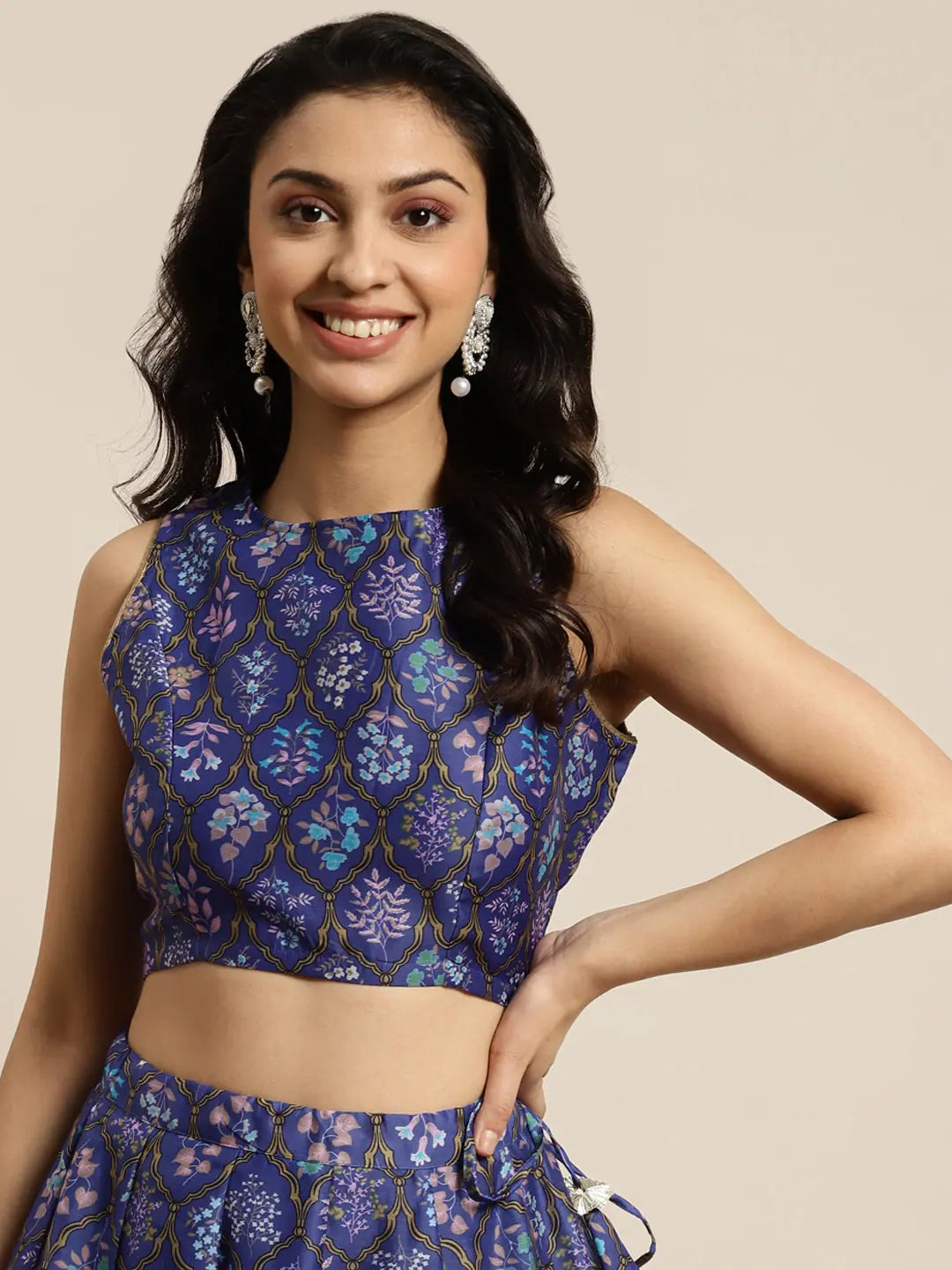 Purple Mughal Floral Crop Top | Women's Ethnic Lehenga Choli