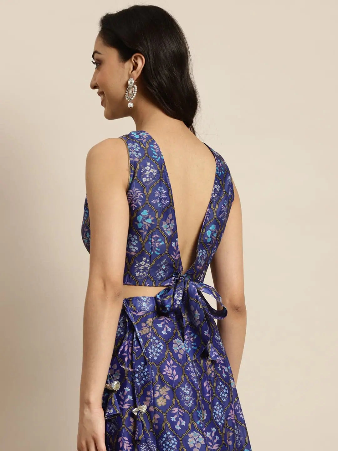 Purple Mughal Floral Crop Top | Women's Ethnic Lehenga Choli