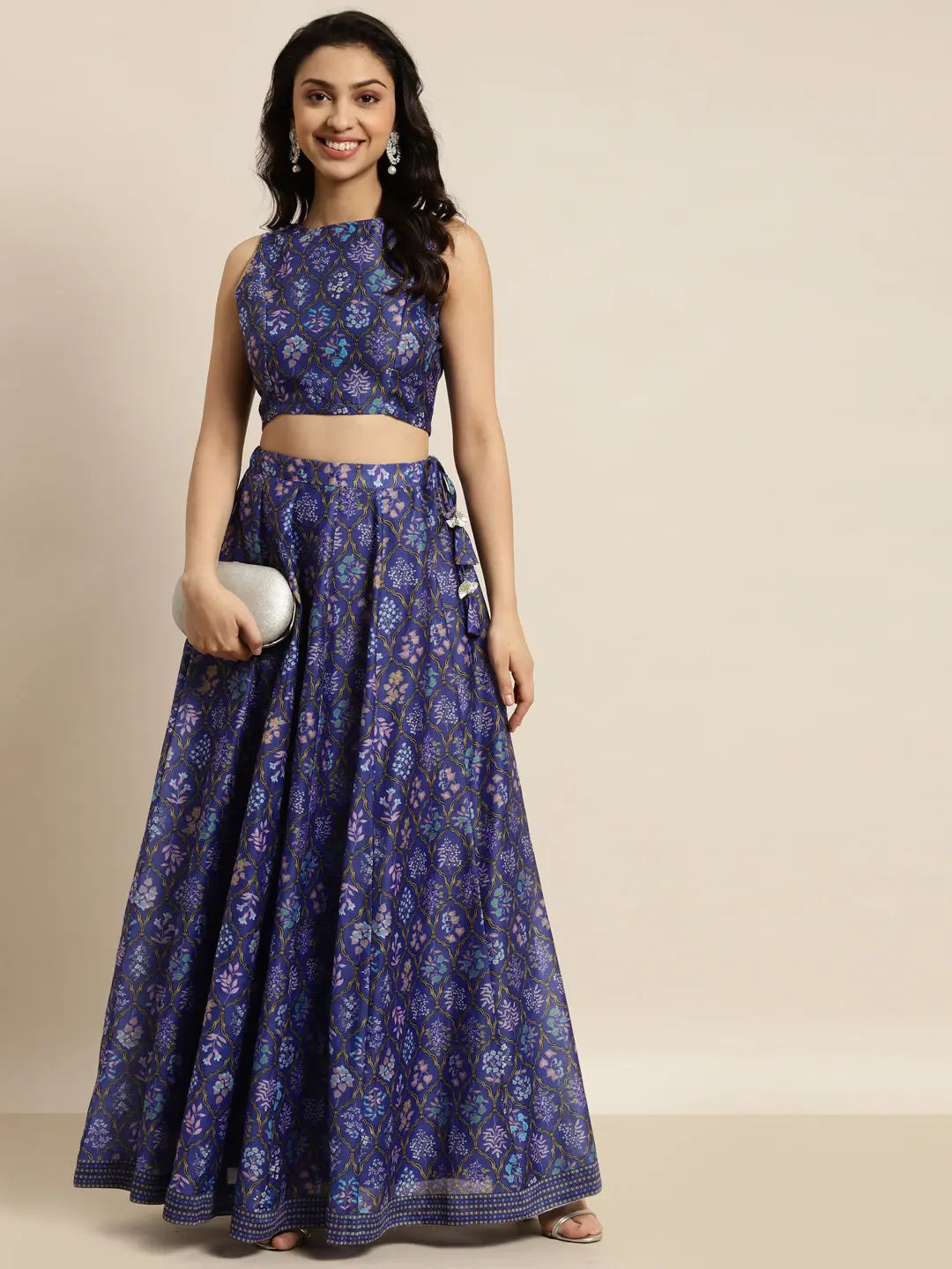 Purple Mughal Floral Crop Top | Women's Ethnic Lehenga Choli