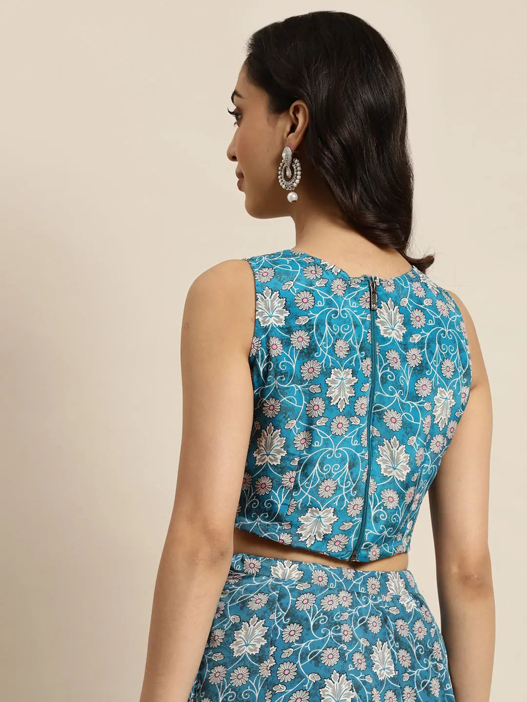Teal Floral Crop Top | Women's Lehenga Choli Collection
