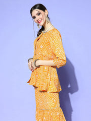 Women Yellow Tie & Dye Peplum Top