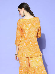 Women Yellow Tie & Dye Peplum Top