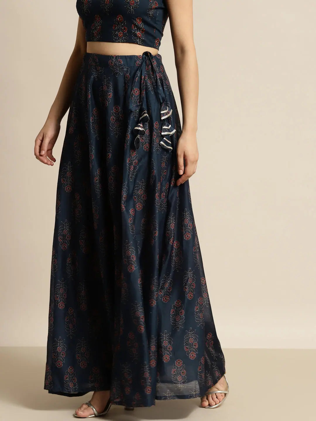 Navy Floral Anarkali Skirt | Women's Traditional Skirts