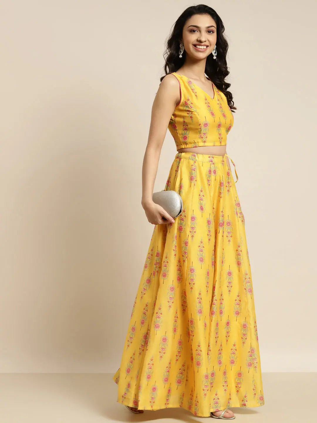 Yellow Floral Anarkali Skirt | Printed Ethnic Skirts for Women - Style 1