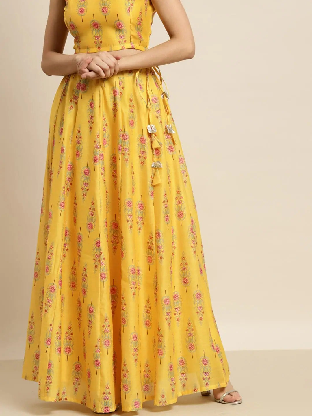 Yellow Floral Anarkali Skirt | Printed Ethnic Skirts for Women - Style 1
