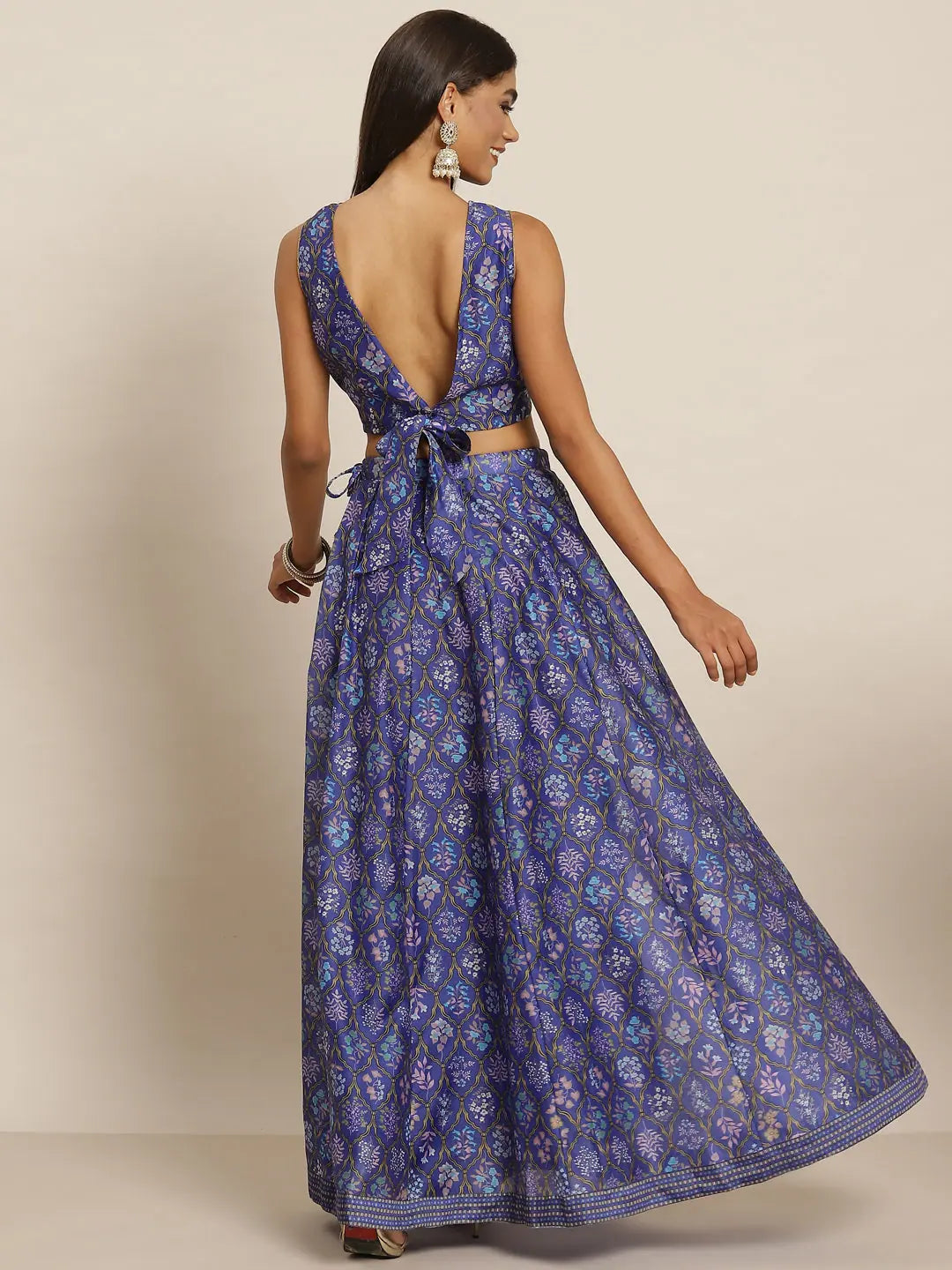 Purple Mughal Floral Women's Lehenga Choli - Anarkali Skirt Set