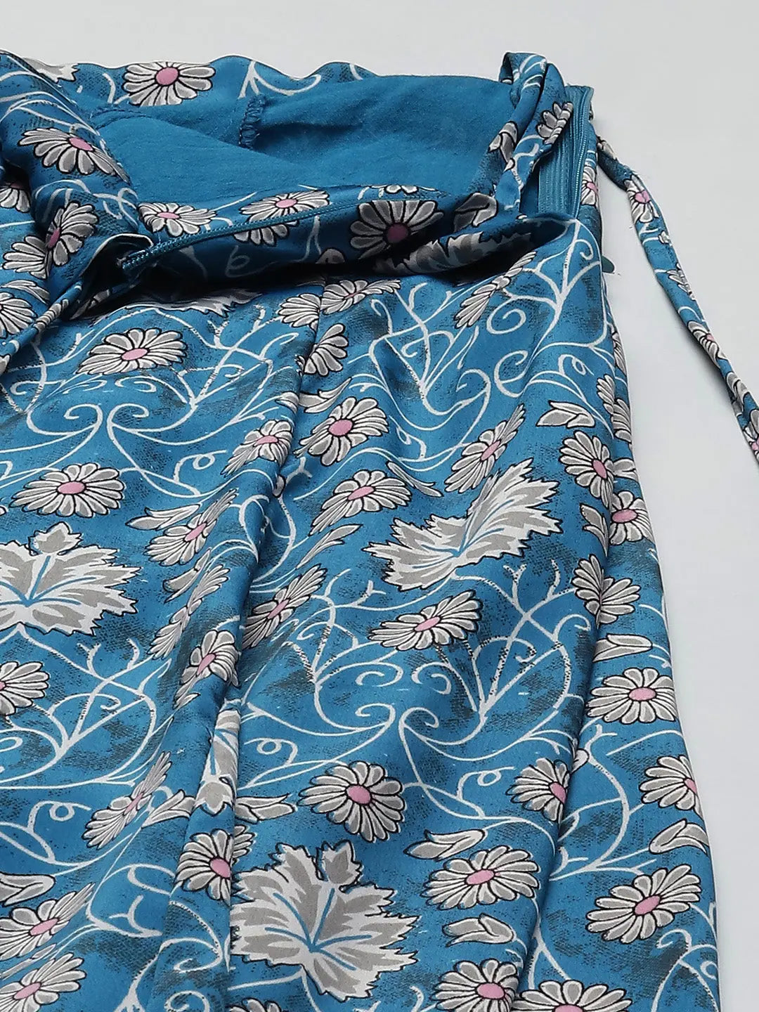 Teal Floral Lehenga Choli: Women's Crop Top & Anarkali Skirt
