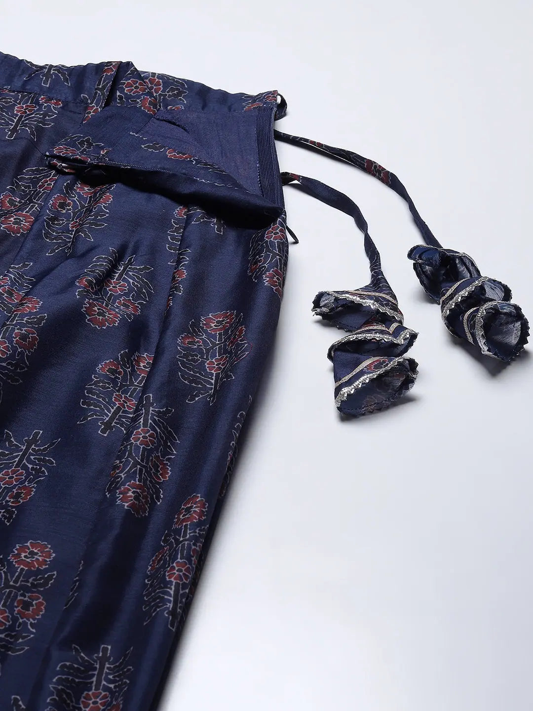 Navy Floral Crop Top Anarkali Skirt - Women's Lehenga Choli
